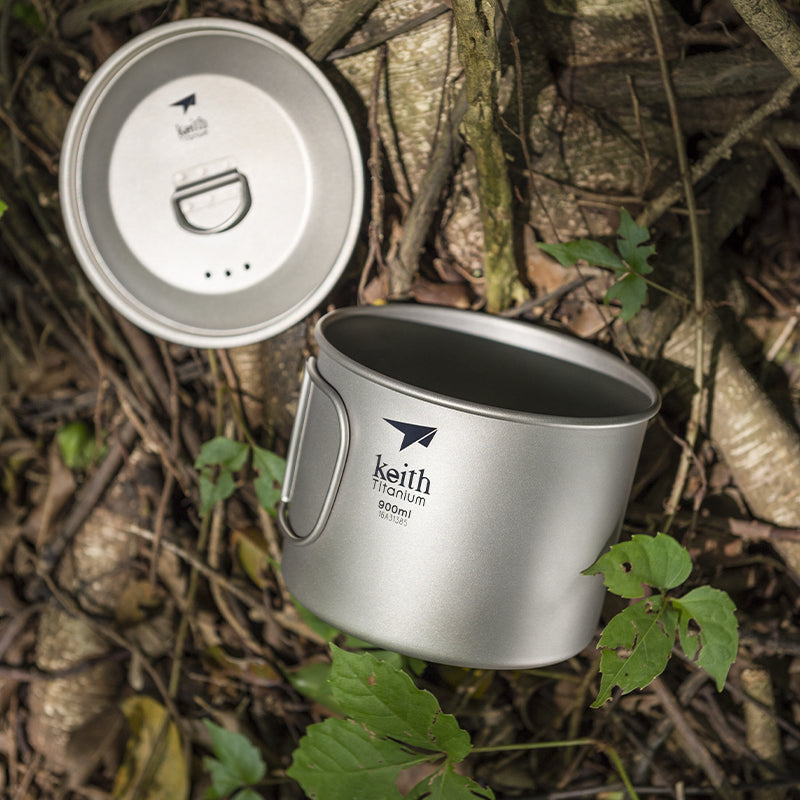 Keith Titanium Ti3209 Single-Wall Mug with Folding Handle and Lid - 30.4 fl oz
