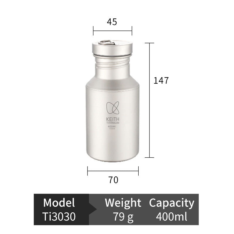 Keith Titanium Ti3030 Plastic-Free Sport Bottle -13.5 fl oz