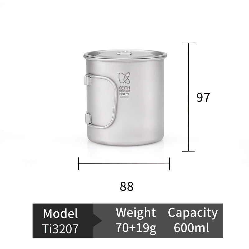 KEITH Titanium Ti3203 Single-Wall Mug with Folding Handle and Lid - 13.5 fl oz