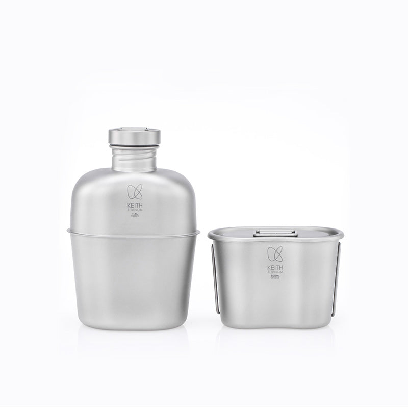KEITH Titanium Authentic Ti3060 Plastic-Free Canteen Mess Kit - Ultralight Carry Pouch