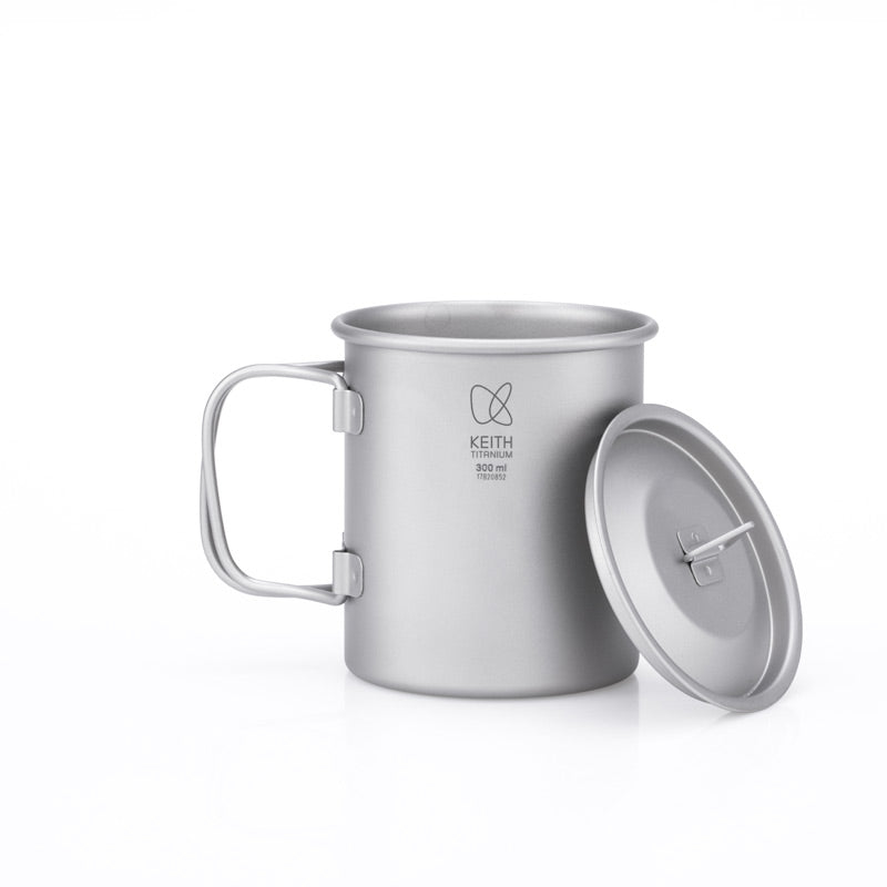 KEITH Titanium Ti3201 Single-Wall Mug with Folding Handle and Lid - 300ml