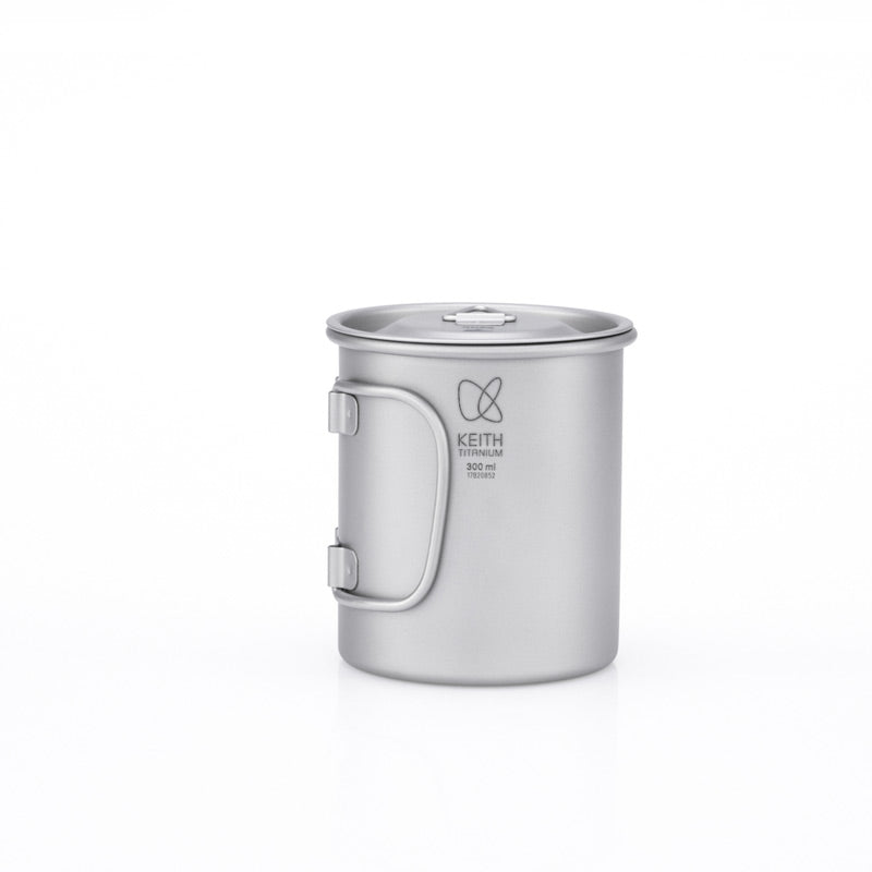 KEITH Titanium Ti3201 Single-Wall Mug with Folding Handle and Lid - 300ml