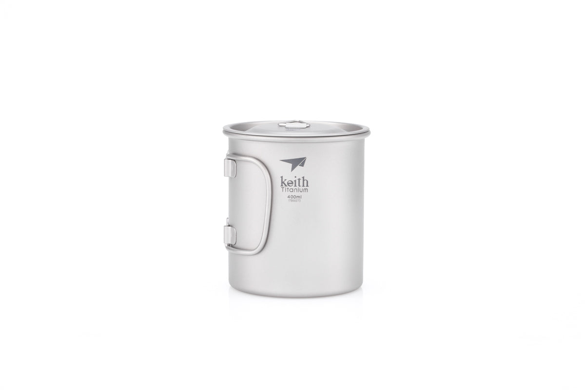 KEITH Titanium Ti3203 Single-Wall Mug with Folding Handle and Lid - 13.5 fl oz