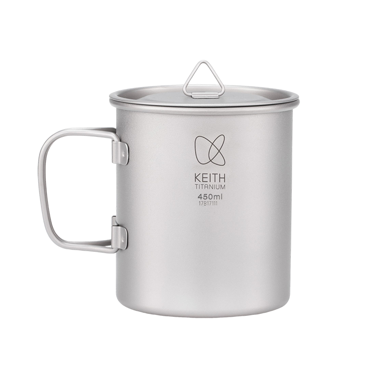 KEITH Titanium Ti3204 Single-Wall Mug with Folding Handle and Lid - 15.2 fl oz