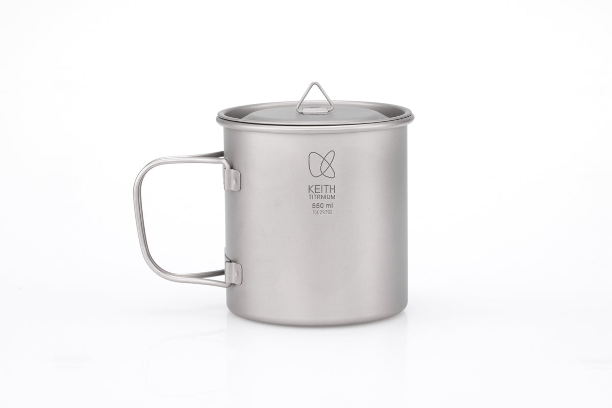 KEITH Titanium Ti3206 Single-Wall Mug with Folding Handle and Lid - 18.6 fl oz
