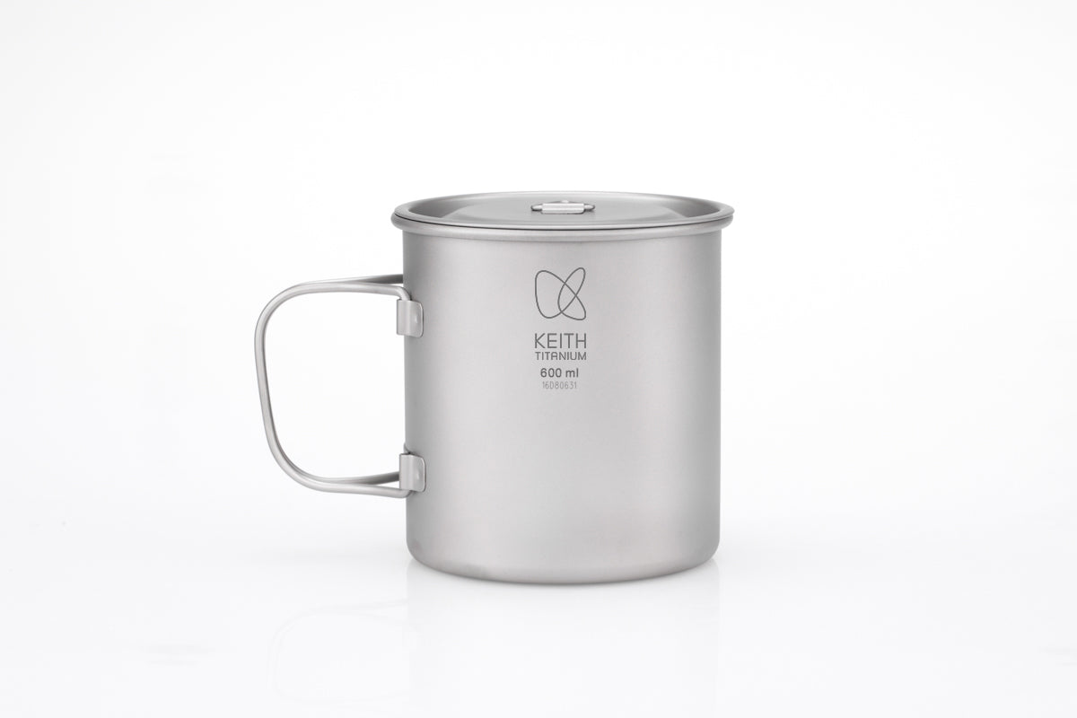 KEITH Titanium Ti3207 Single-Wall Mug with Folding Handle and Lid - 20.3 fl oz