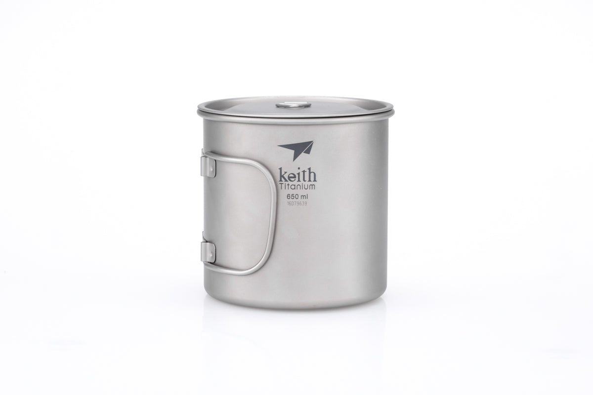 KEITH TITANIUM Ti3208 Single-Wall Mug with Folding Handle and Lid - 22 fl o