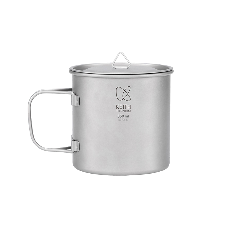 KEITH TITANIUM Ti3208 Single-Wall Mug with Folding Handle and Lid - 22 fl o