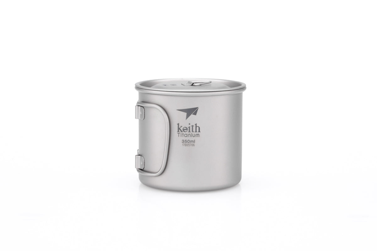 Keith Titanium Ti3240 Single-Wall Mug with Folding Handle and Lid - 11.8 fl oz
