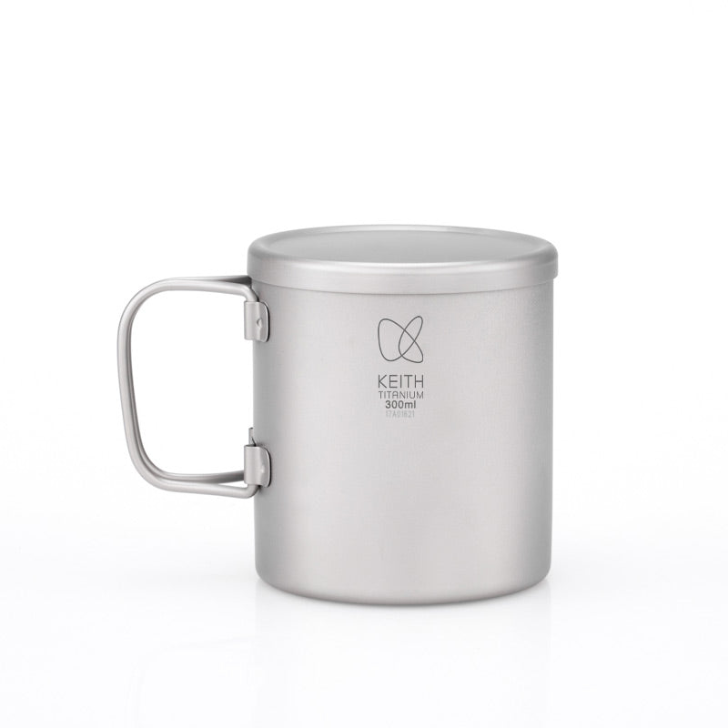 Keith Titanium Ti3352 Double-Wall Mug with Folding Handle and Lid - 10.1 fl oz
