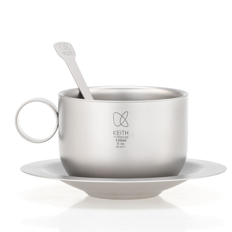 KEITH Titanium Ti3601 Double-Wall Coffee Cup with Saucer and