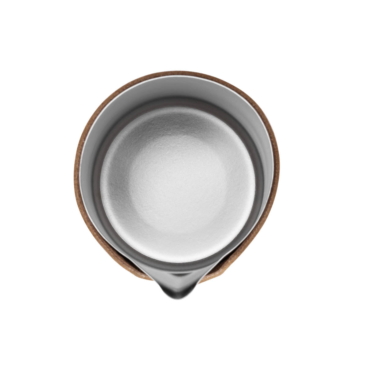 Top view of the Keith Titanium milk pitcher showing the pouring spout