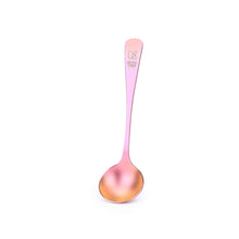 Keith Titanium Ti3602 iridescent pink and gold coffee cupping spoon on a white background