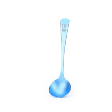 Keith Titanium Ti3602 iridescent bright blue coffee cupping spoon on a white background