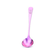 Keith Titanium Ti3602 iridescent pink and purple coffee cupping spoon on a white background