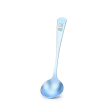 Keith Titanium Ti3602 iridescent light blue coffee cupping spoon on a white background