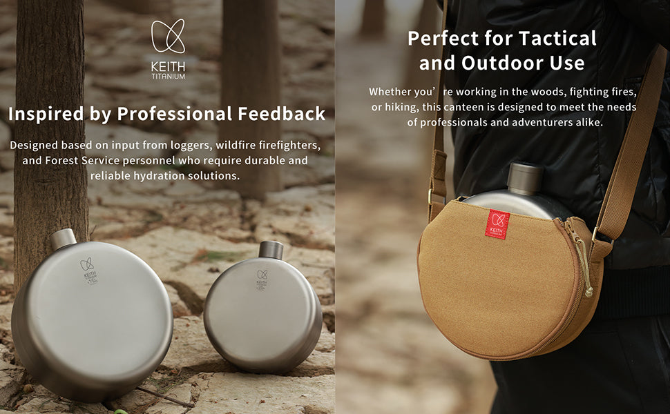 KEITH Titanium canteen carried outdoors in a shoulder bag