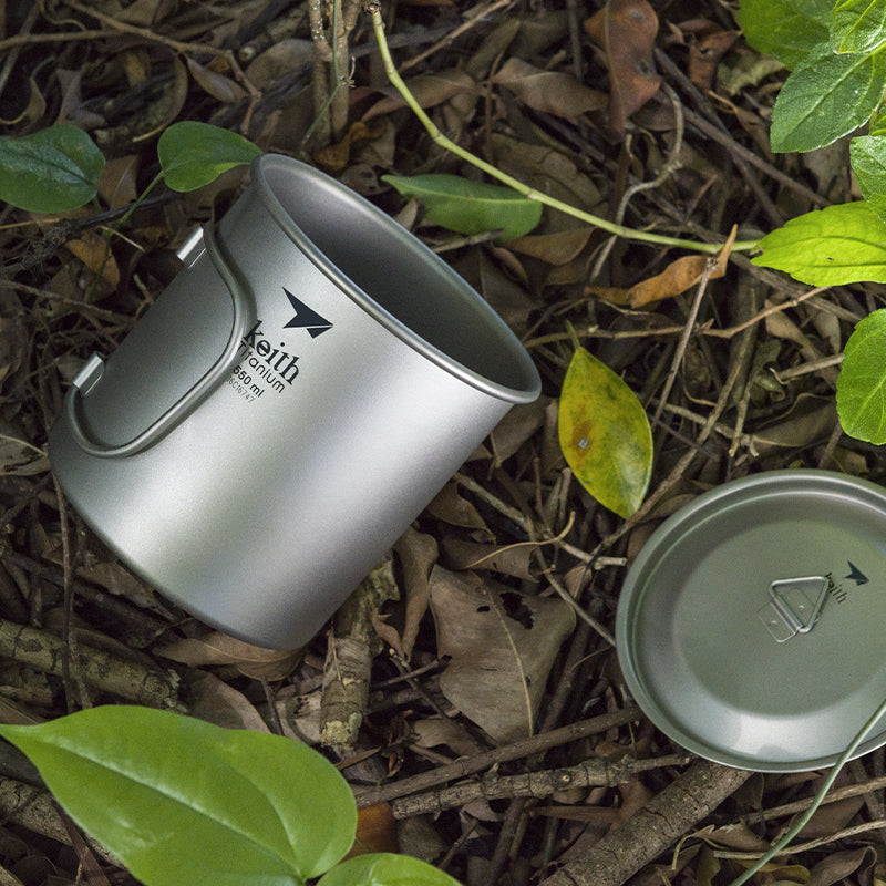 KEITH Titanium Ti3206 Single-Wall Mug with Folding Handle and Lid - 18.6 fl oz