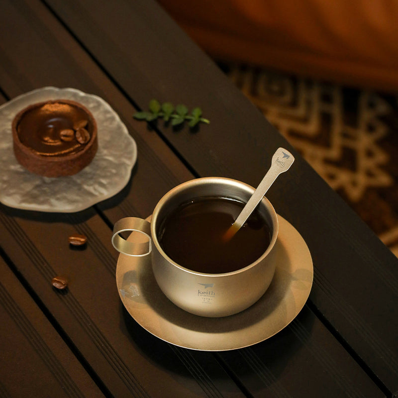 KEITH Titanium Ti3601 Double-Wall Coffee Cup with Saucer and