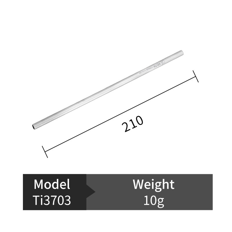 長さ210 mm、重量10 gを示すKEITH Titanium Ti3703ストレートストローの仕様図