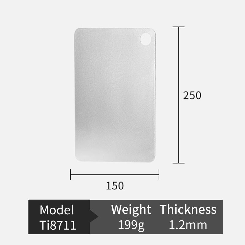 Size chart for Keith Titanium Ti8711 Small cutting board with dimensions, weight, and thickness