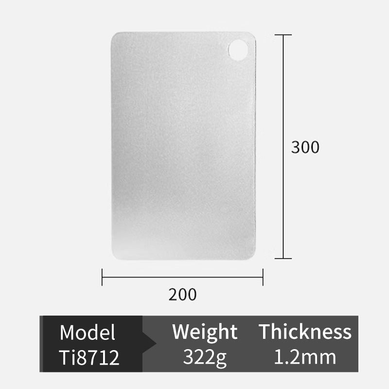 Size chart for Keith Titanium Ti8712 Medium Slim cutting board with dimensions, weight, and thickness