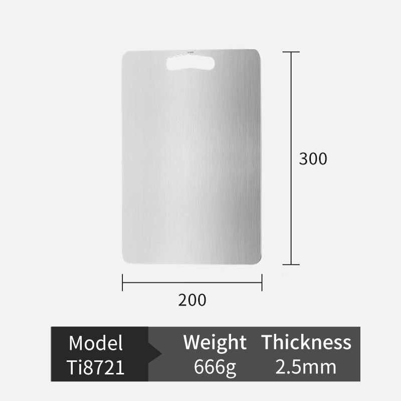 Size chart for Keith Titanium Ti8721 Medium cutting board with dimensions, weight, and thickness