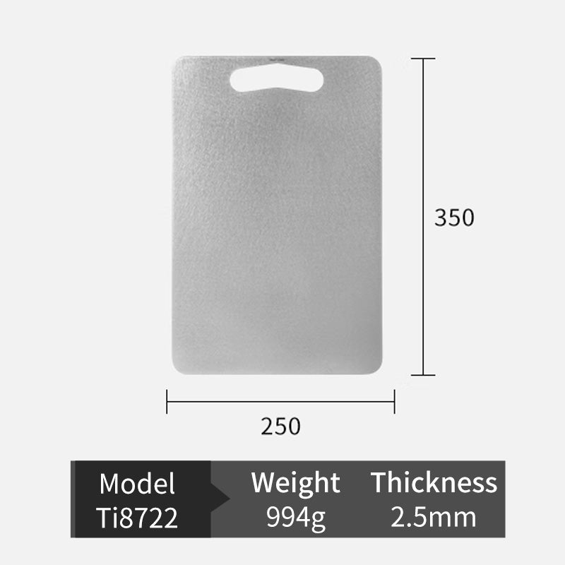 Size chart for Keith Titanium Ti8722 Large cutting board with dimensions, weight, and thickness
