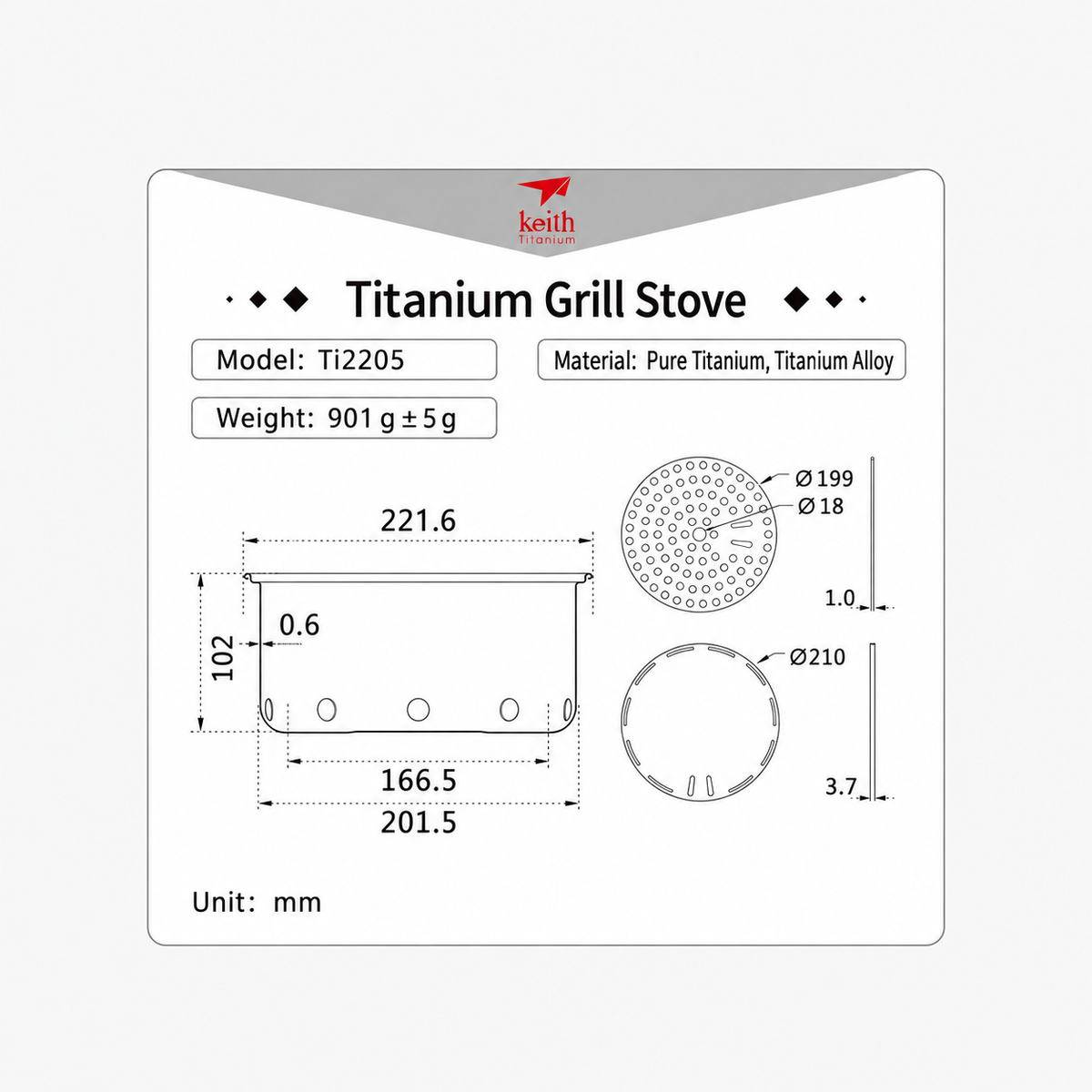 KEITH Titanium Ti2205 Portable Grill