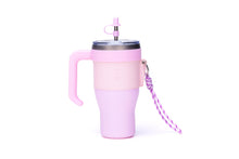 Flamingo Pink KEITH Titanium Ti3272 straw cup with handle, sleeve, and wrist strap on a white background