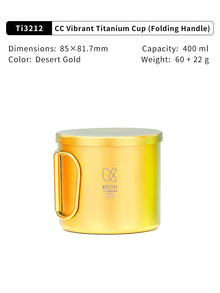 Product graphic of the Keith Titanium Ti3212 Desert Gold 400 ml cup with folding handle