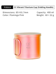 Product graphic of the Keith Titanium Ti3213 Flamingo Pink 400 ml cup with folding handle