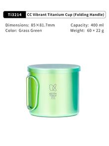 Product graphic of the Keith Titanium Ti3214 Grass Green 400 ml cup with folding handle