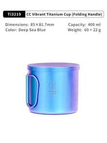 Product graphic of the Keith Titanium Ti3219 Deep Sea Blue 400 ml cup with folding handle
