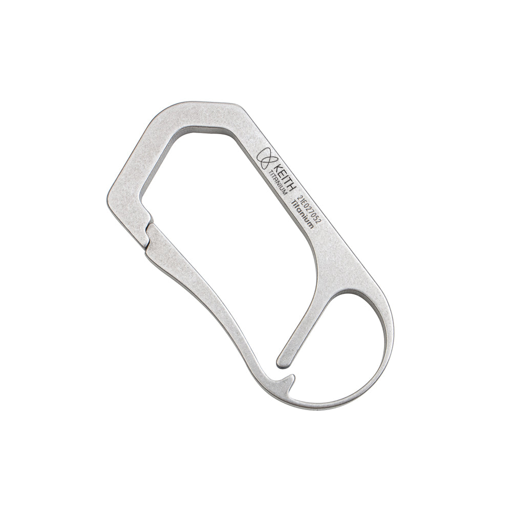 Keith Titanium Ti1155 carabiner with bottle opener detail on a white background