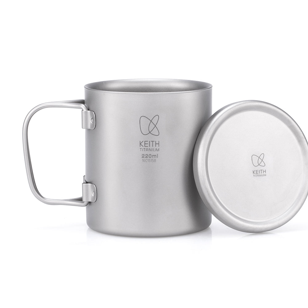 KEITH Titanium Ti3351 Double-Wall Mug with Folding Handle and Lid - 7.