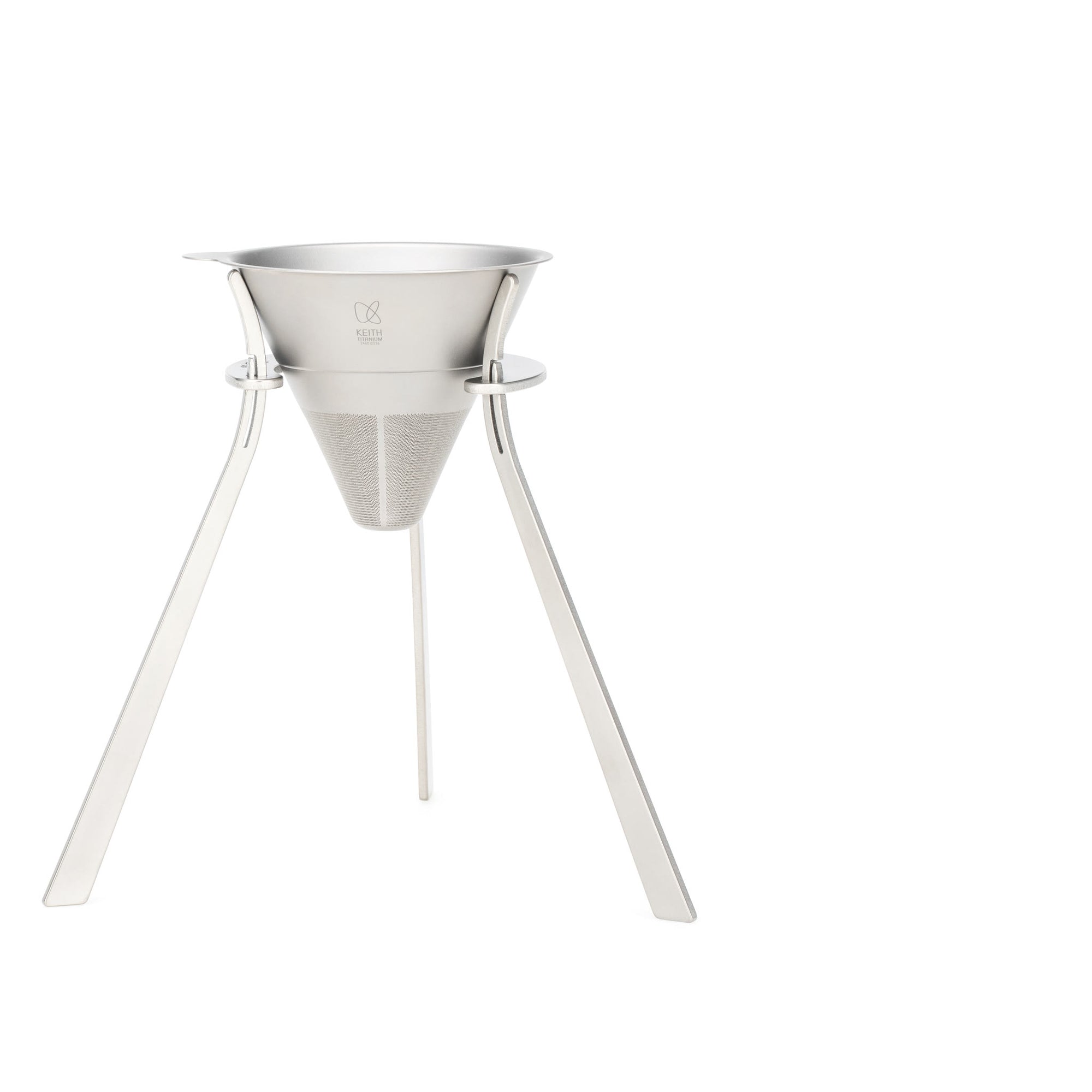 KEITH Ti3613 titanium coffee filter assembled on its detachable three-leg pour-over stand