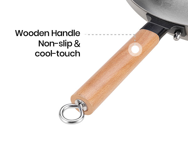 Close-up of the KEITH Ti8127 wooden handle with metal hanging loop on a white background