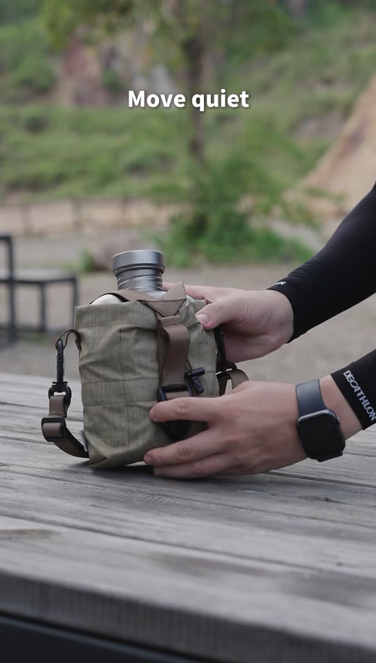 KEITH Titanium Ti3060 canteen mess kit removed from its nylon storage pouch, rinsed in a stream, heated outdoors, and poured into the 700ml cup.