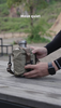 KEITH Titanium Ti3060 canteen mess kit removed from its nylon storage pouch, rinsed in a stream, heated outdoors, and poured into the 700ml cup.